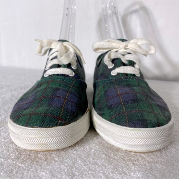 Vintage Hanes Her Way Green Blue Plaid Canvas Lace Up Sneakers 8 - Picture 11 of 11